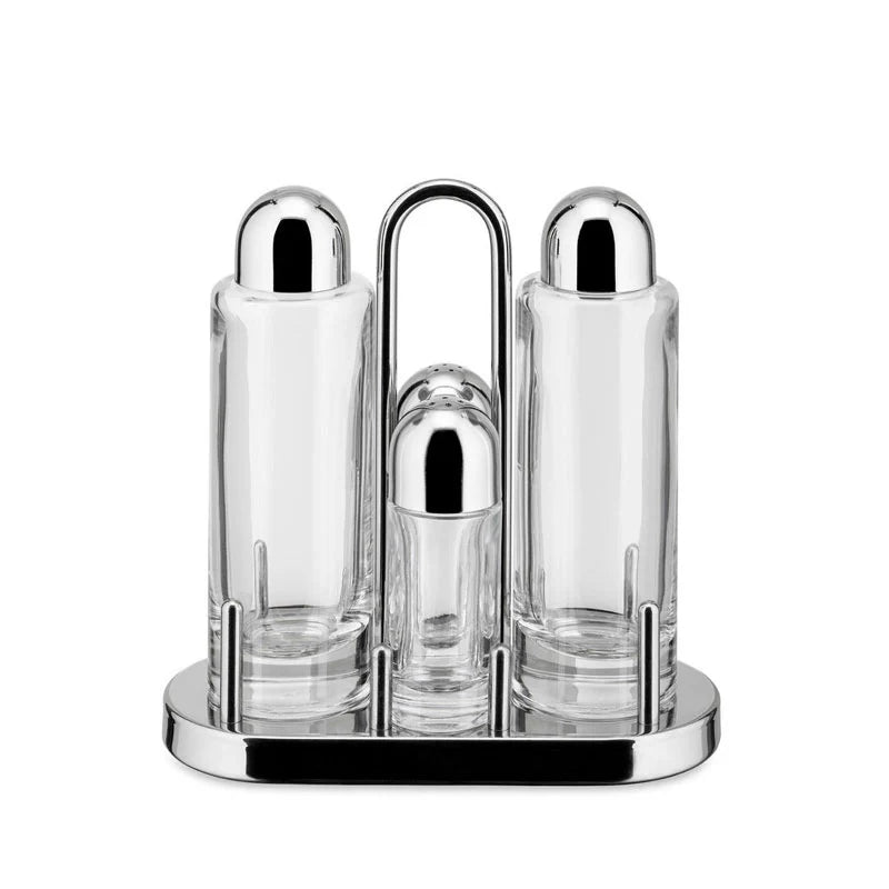 Alessi Set Condimenti Olio Aceto Sale e Pepe in Acciaio Inox