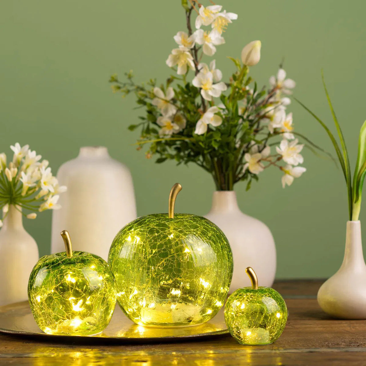 🍏 Wurm – Mela Decorativa in Vetro Verde Chiaro con 5 LED e Timer