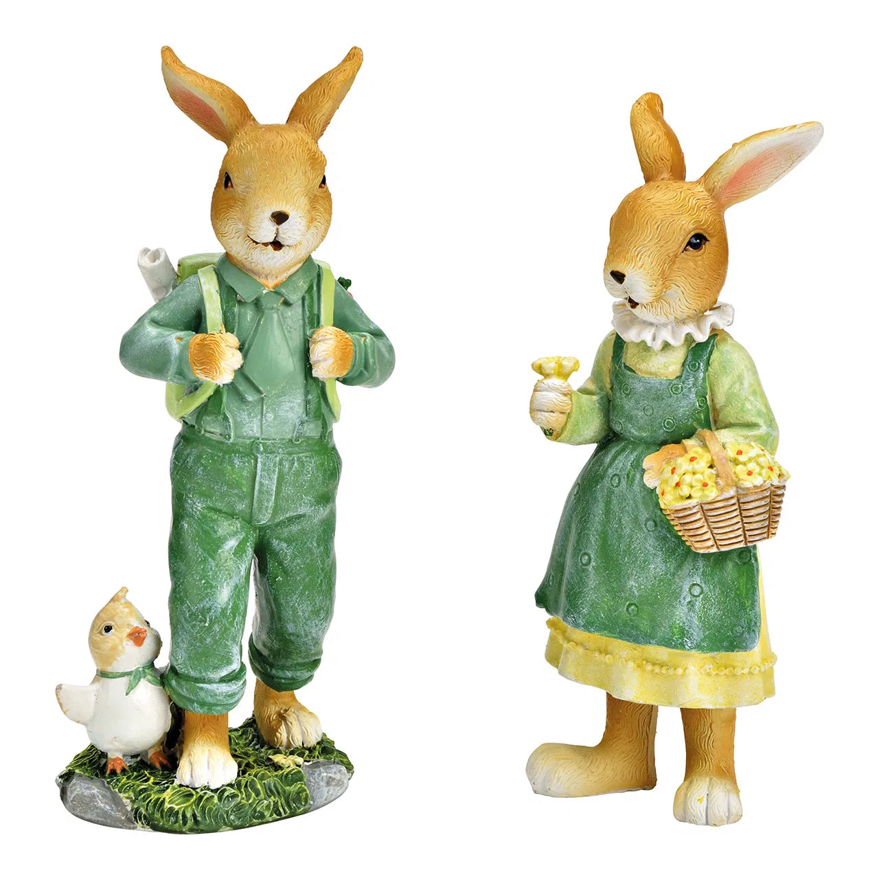 🐰 Wurm Coppia Coniglietti con Cesto di Fiori, Zaino in Polietilene Verde – 7x15x5 cm