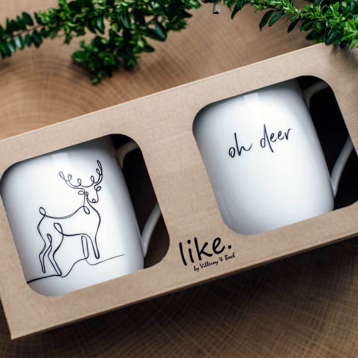 Villeroy & Boch - Statement Tazza Con Manico Set di 2 Bianco-Nero, XMAS renna, Porcellana Premium