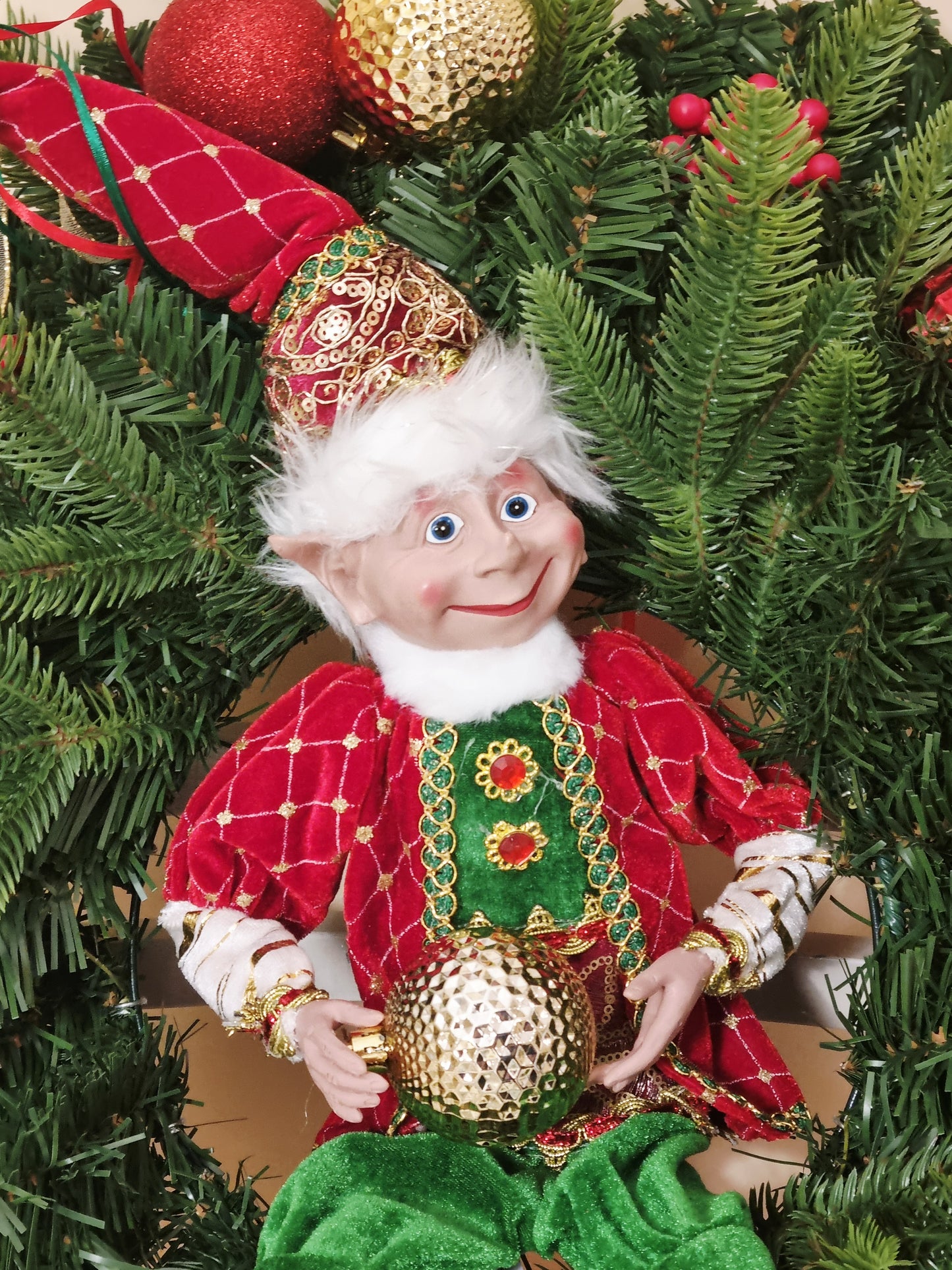 EDG Enzo De Gasperi Ghirlanda Natalizia Pino Argentato D60 cm con ELFO