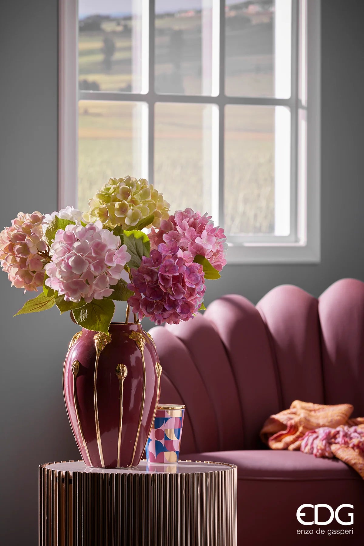 EDG Enzo De Gasperi Set 2 Rami di Ortensia Nobile Rosa Sfumato H60 cm