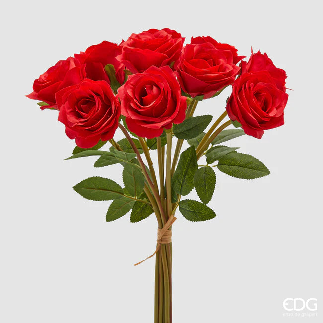 EDG Enzo De Gasperi Bouquet di 10 Rose con Foglie H40 cm Rosso