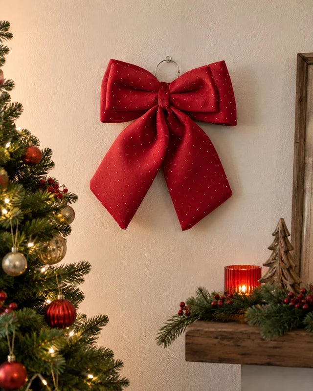 EDG-Fiocco Natalizio in Velluto Rosso con Brillanti H40x30 cm – Decorazione di Natale