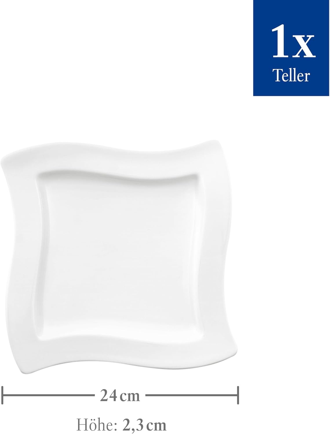 Villeroy & Boch NewWave Piatto da Colazione Piazza, Porcellana Premium, Bianco, 24 cm