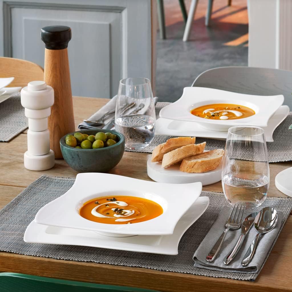Villeroy & Boch NewWave Piatto da Cucina, Forma Angolare, Adatto per Lavastoviglie e Microonde, Porcellana Premium, Bianco, 27 cm