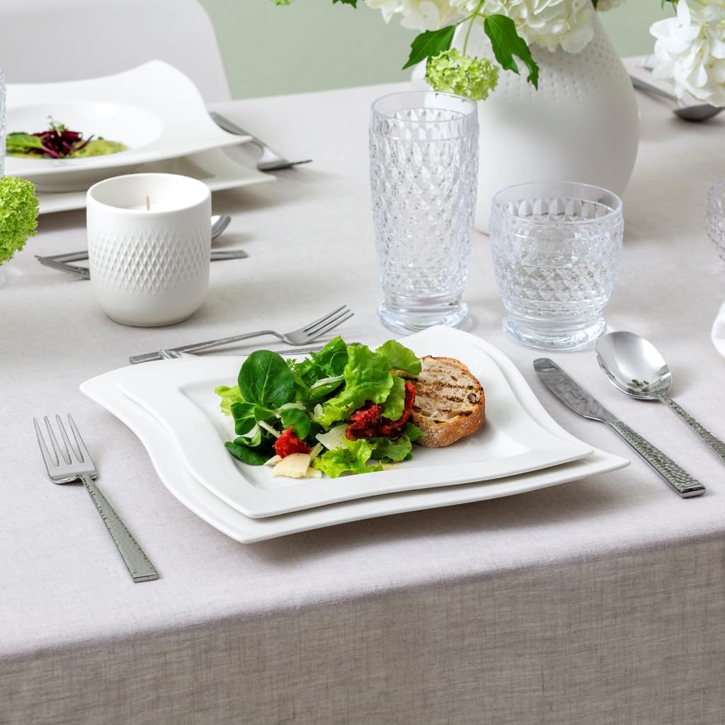 Villeroy & Boch NewWave Piatto da Colazione Piazza, Porcellana Premium, Bianco, 24 cm