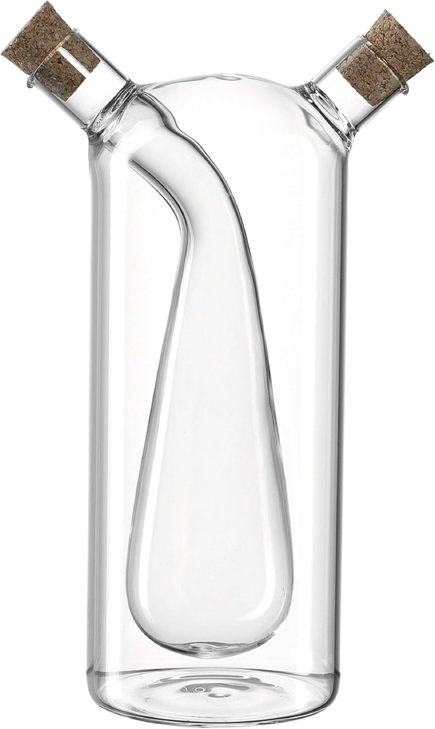 LEONARDO HOME Cucina Bottiglia di aceto/Olio 2 in 1, 18,5 cm, Vetro Sughero, Trasparente