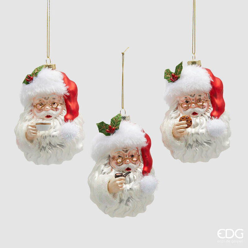 Edg Enzo De Gasperi Addobbo Pallina Babbo Testa 3 Ass. H.14 C5 Bianco E Rosso