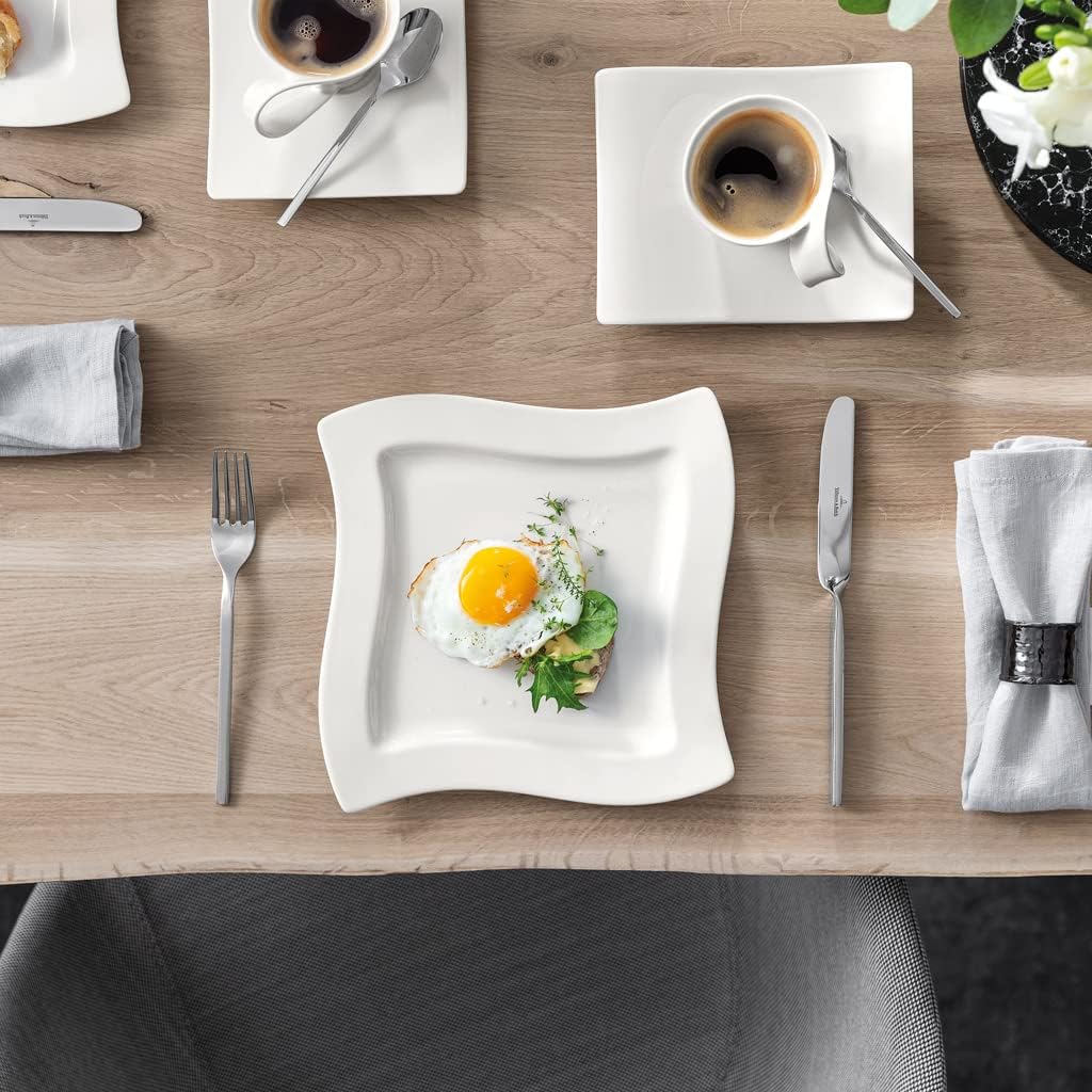 Villeroy & Boch NewWave Piatto da Colazione Piazza, Porcellana Premium, Bianco, 24 cm