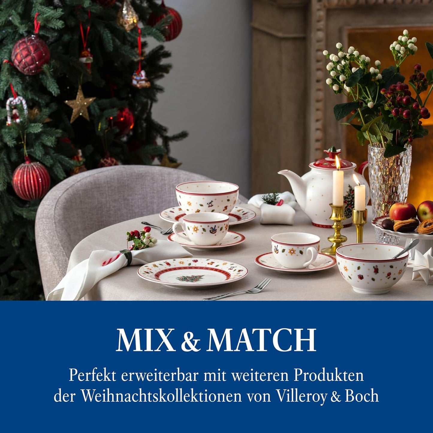 Villeroy & Boch – Toy's Delight Specials piattino per tazza da caffellatte, piccolo piatto in porcellana con motivo natalizio, 19 cm Ø,