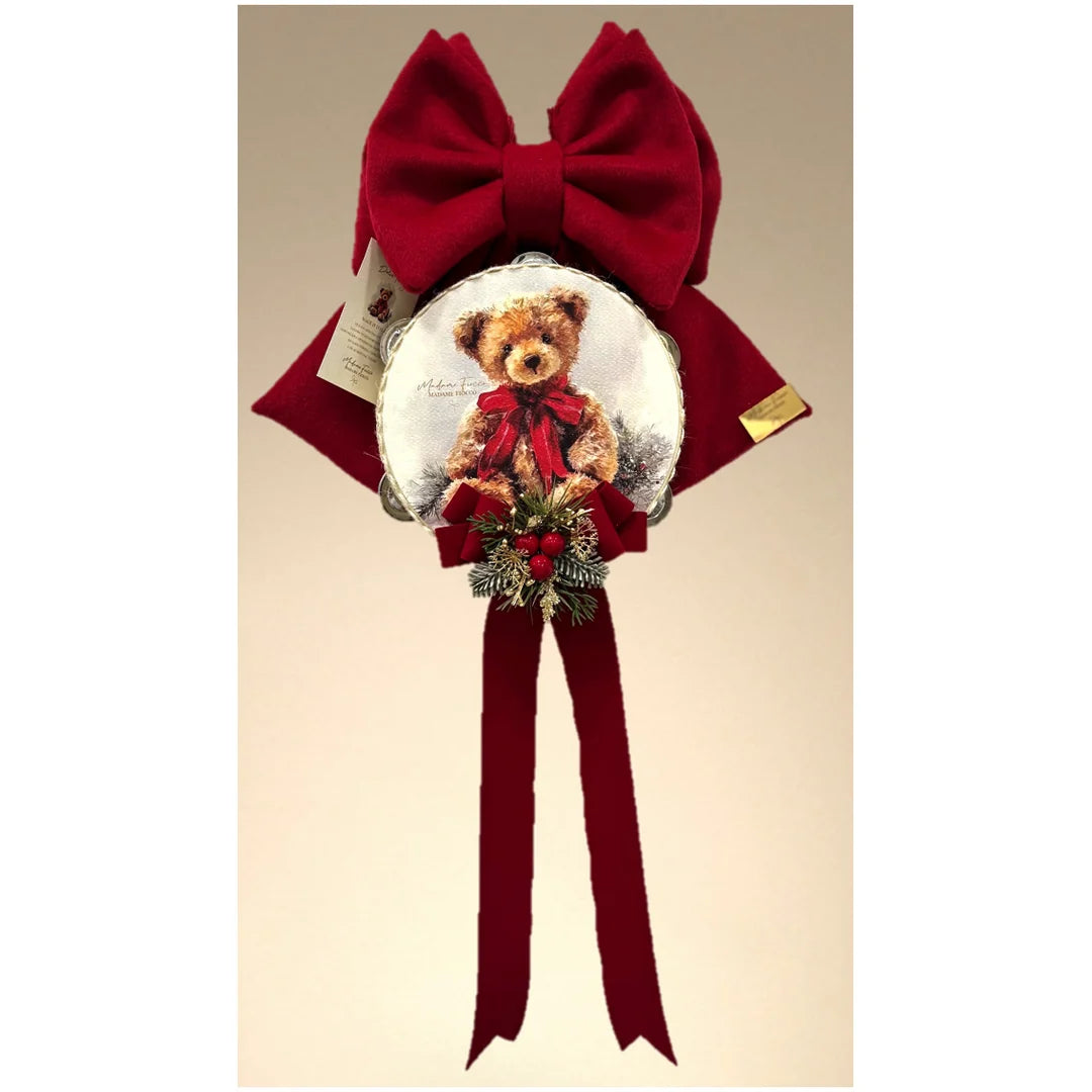 Madame Fioccò Fiocco di natale con tamburello Dolce Teddy Rosso 30H