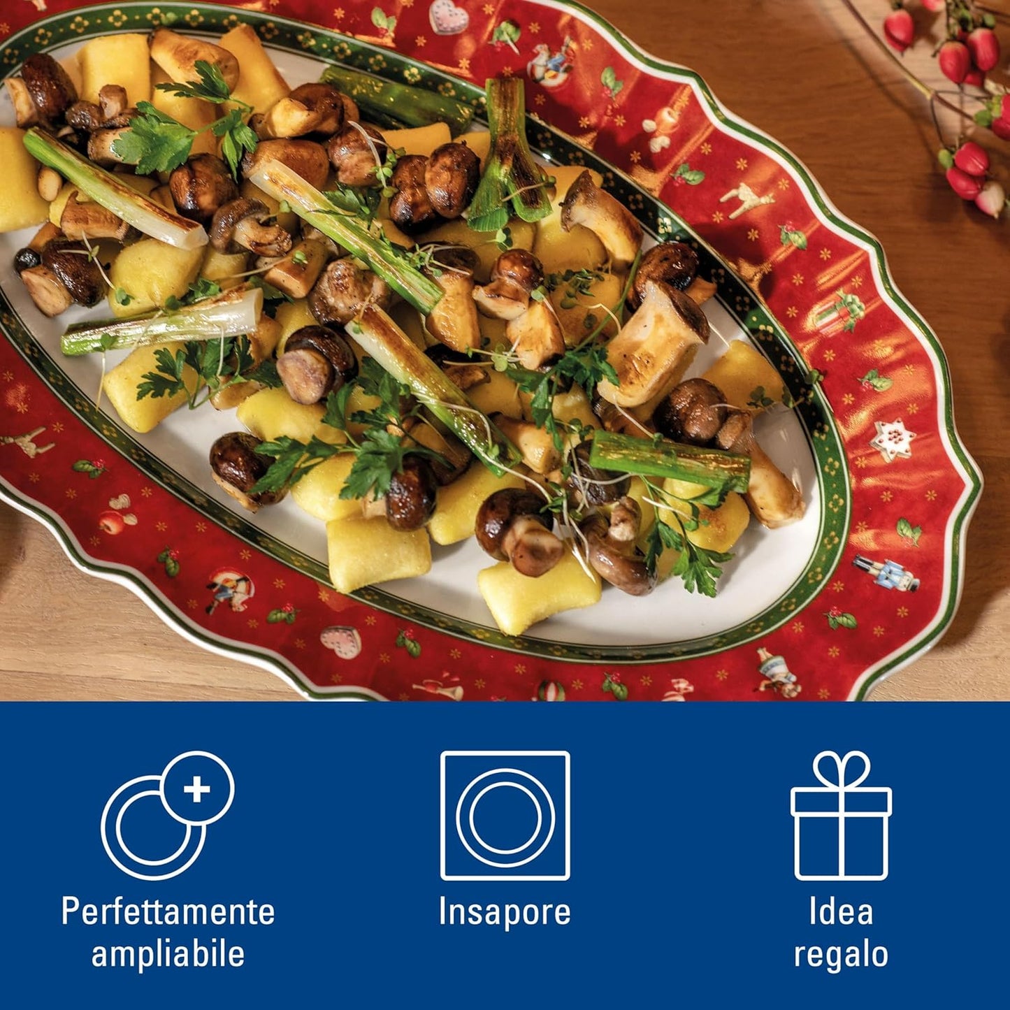 Villeroy & Boch, Toy's Delight Vassoio da Portata Rosso e Bianco, Adatto per Microonde, Decorazione Natalizie, Stoviglie, Piatto, Porcellana Premium