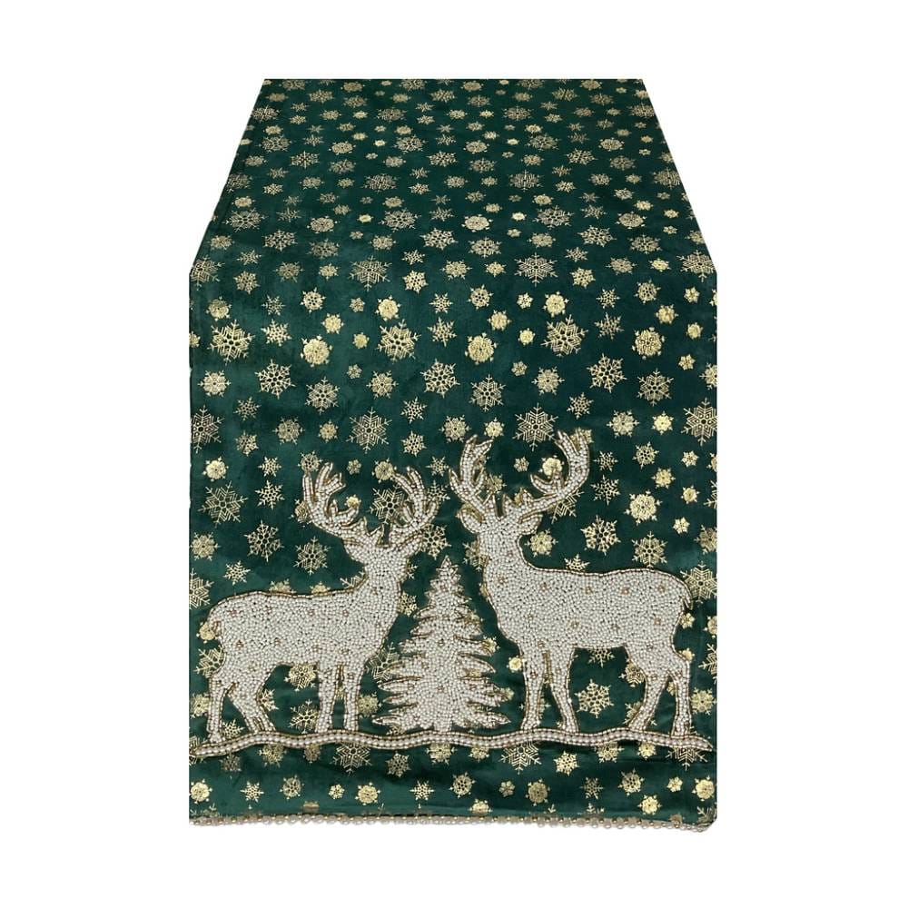 Blanc Mariclò Runner Natalizio Cervi 38×180 cm Verde