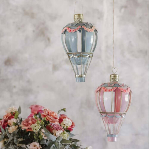 Blanc Mariclò Mongolfiera Rosa Metallo Rococo H 42 cm