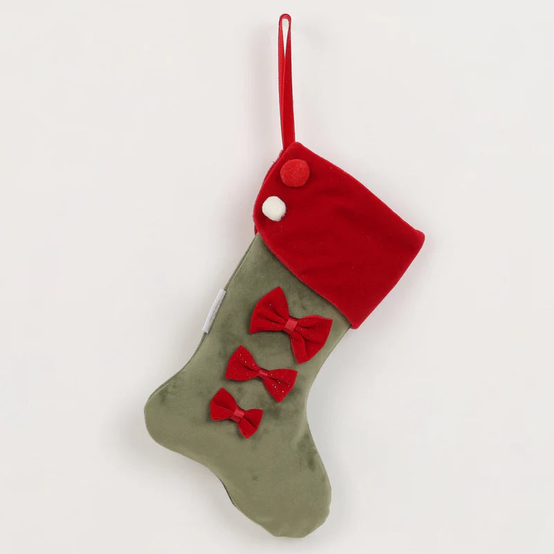 FIORI DI LENA Calza Natalizia Verde e Rossa In Velluto Con Fiocchetti h43