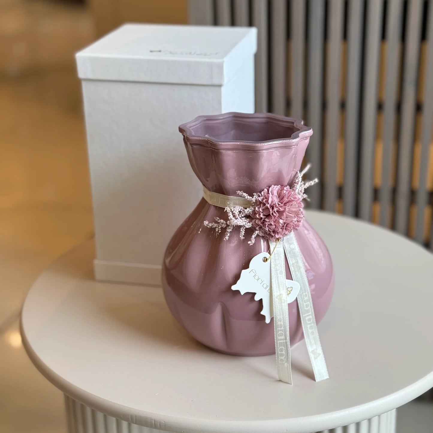 Fiori Di Lena Vasetto in Vetro c/ Dalia e Nebbiolina H20 Rosa