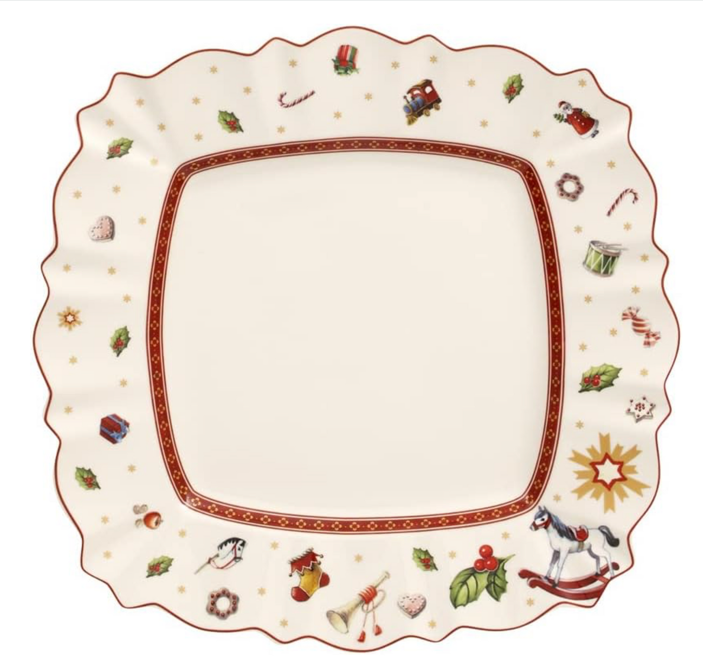 Toy’s Delight Piatto Piano Quadrato per le Feste, Porcellana Premium, bianco