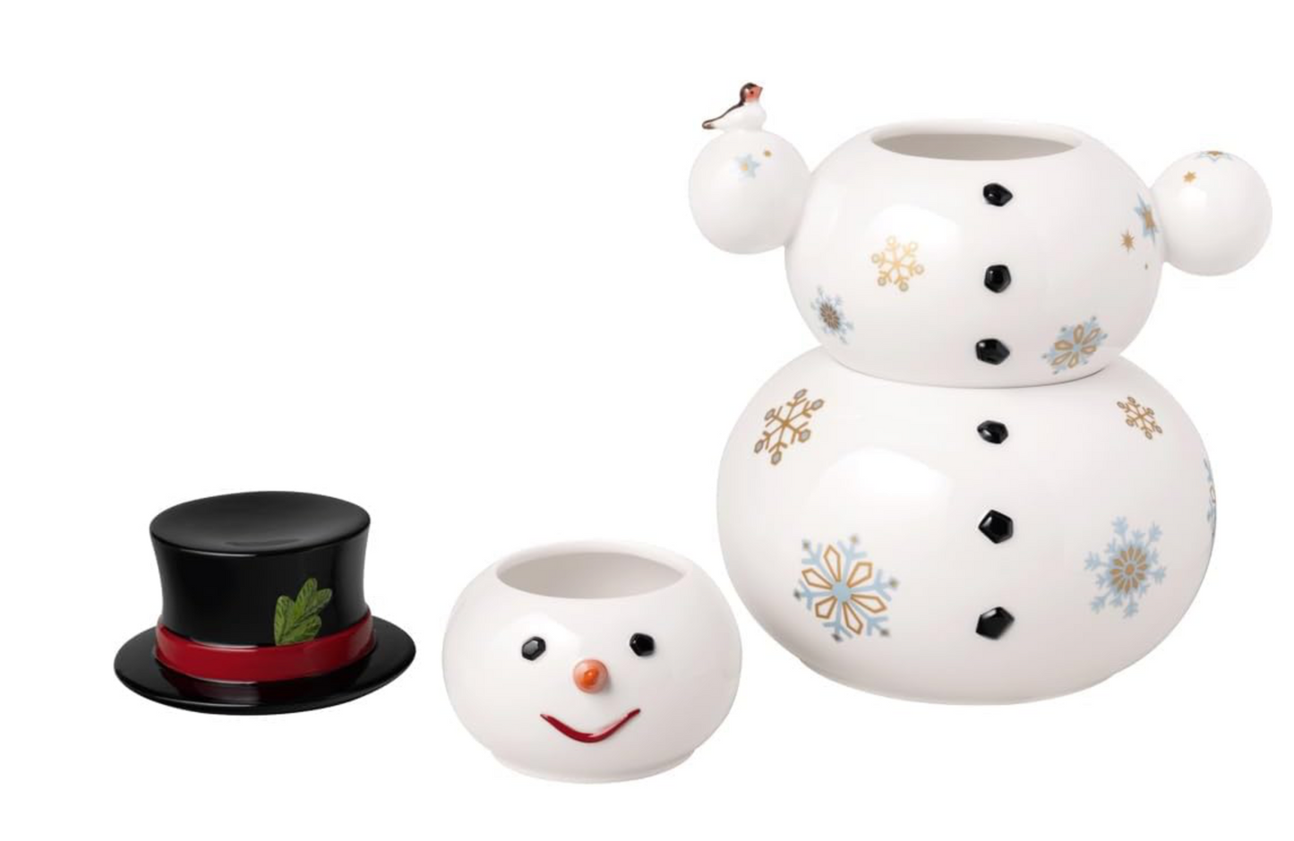 Villeroy & Boch – Christmas Toys Memory barattolo, tre barattoli impilati, biscottiera a forma di pupazzo di neve, 20,5 x 18 x 31 cm, porcellana Premium, multicolore