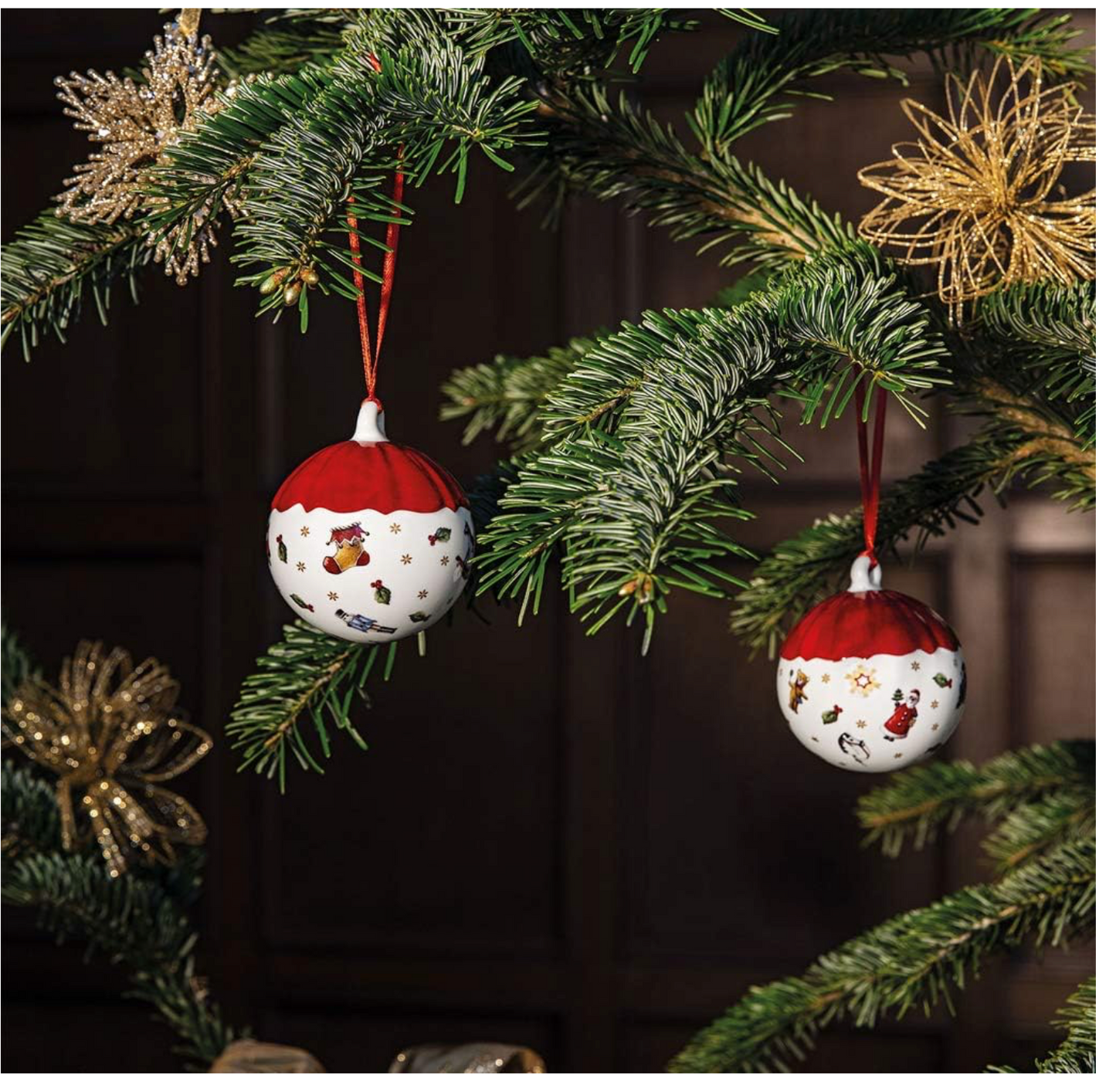Villeroy & Boch Toy's Delight Decoration Pallina, Addobbo per Albero di Natale, Porcellana, Rosso/Bianco/Oro