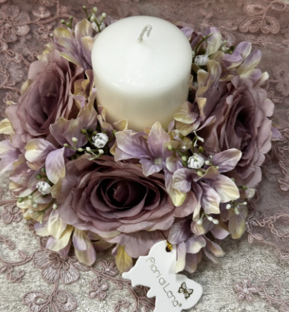 FIORI DI LENA Portacandela con Rose e Ortensie Lilla