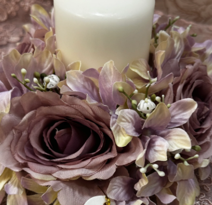 FIORI DI LENA Portacandela con Rose e Ortensie Lilla