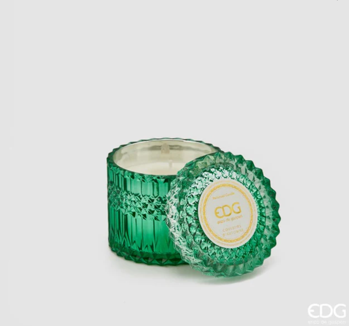 Bomboniera EDG Enzo De Gasperi candela Crystal Verde in vetro h10,5 cm Colori D'Autunno