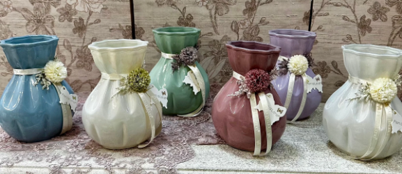 FIORI DI LENA Vaso in Vetro con Dalie Bianco