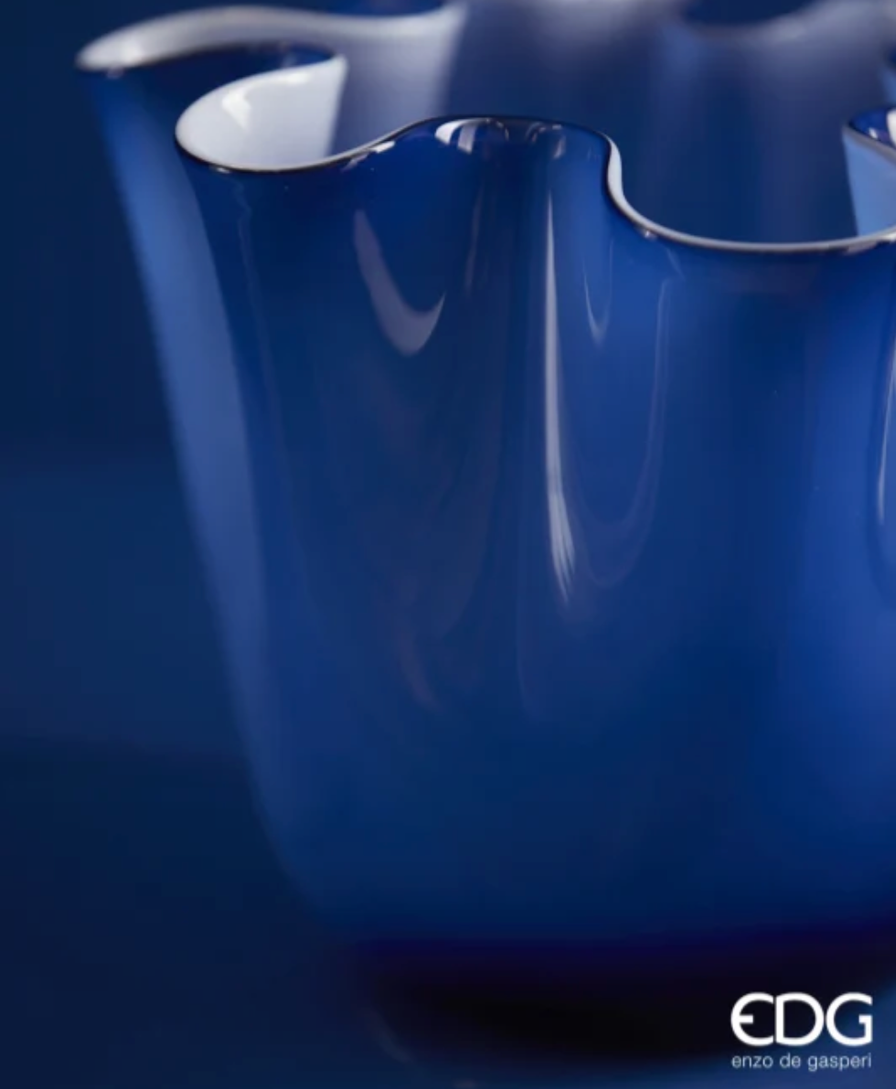 EDG Enzo De Gasperi Vaso Drappo Vetro H 18 Blue