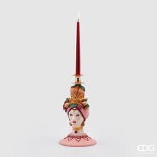 EDG Enzo De Gasperi Portacandela Sicily Poly Rosa H36 cm