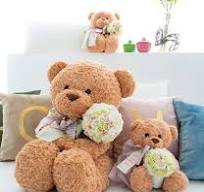 Fiori di Lena Teddy con Fiocco Verde e Bouquet di Rose H45