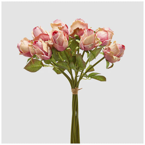 EDG Enzo de Gasperi Mazzo 9 Rosa Pesca con foglie artificiale H46 cm