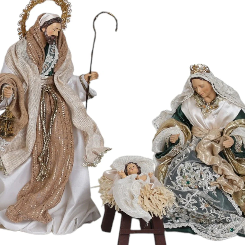 Fiori DI Lena Sacra famiglia su base quadrata avorio, oro e verde