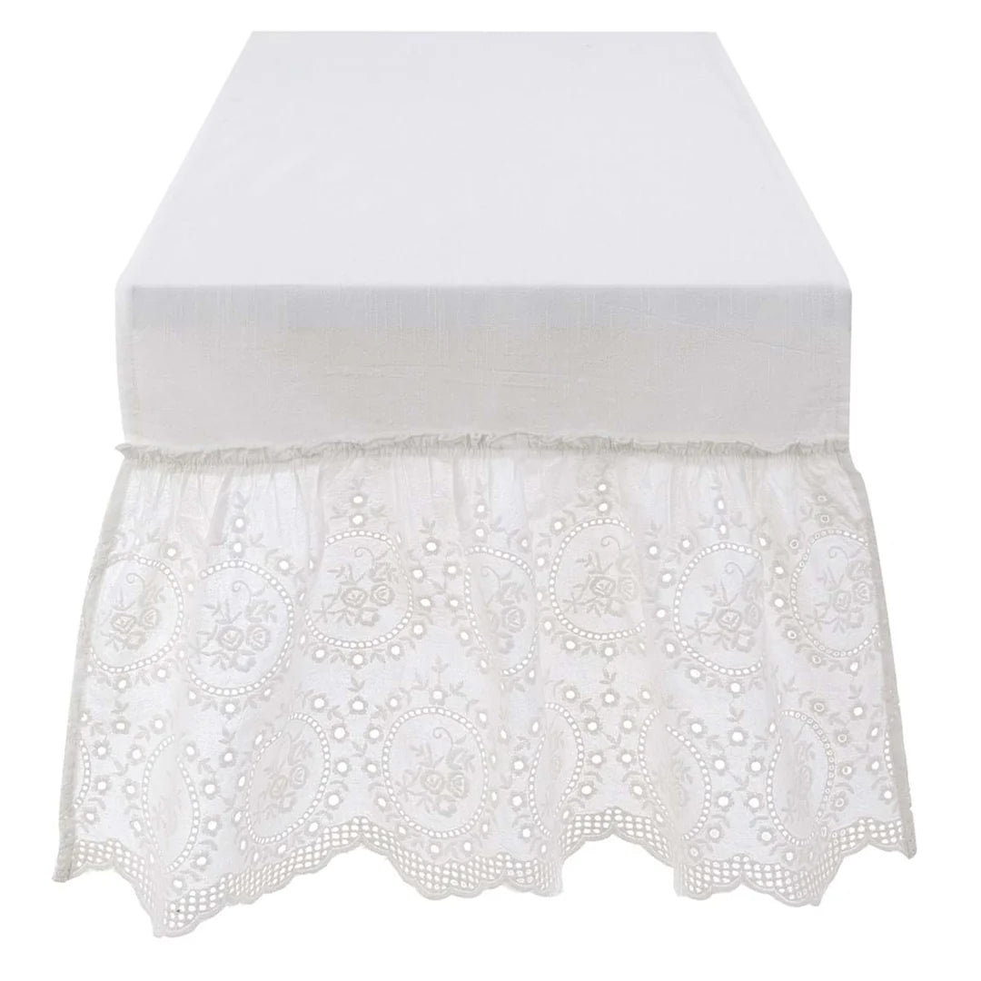 Blanc Mariclò Runner in cotone con gala "Tintoretto" shabby 50x190 cm