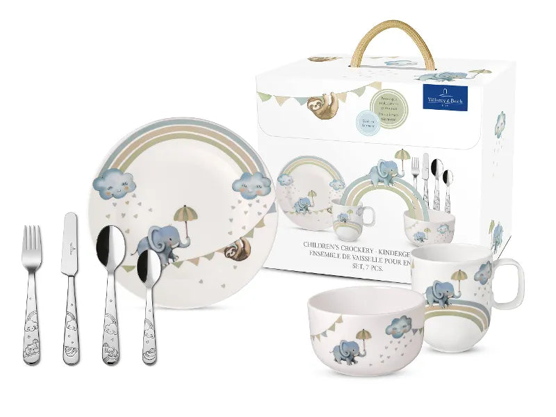 Boho Kids Set di stoviglie per bambini 7 pz. blu, Premium Porcelain