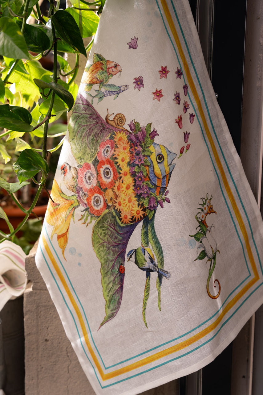 Tessitura Toscana Telerie PESCIFLORA CANOVACCIO DA CUCINA DI LINO 50X70CM