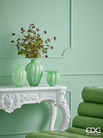 EDG Enzo De Gasperi Vaso Blossom H17,5 D21 cm in Vetro Verde