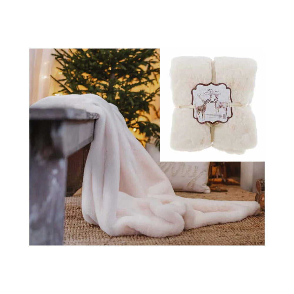 Blanc Mariclò Plaid natalizio bianco in ecopelliccia "Chalet" 127x152 cm