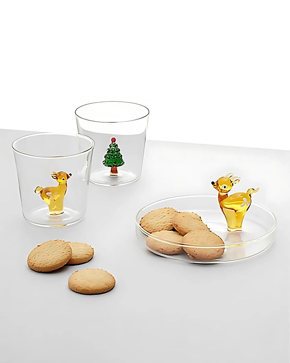 Ichendorf Milano Tazza in vetro con decoro Cerbiatto - Melo Natale 2025 Red Apple fatta a Mano
