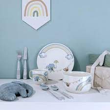 Boho Kids Set di stoviglie per bambini 7 pz. blu, Premium Porcelain