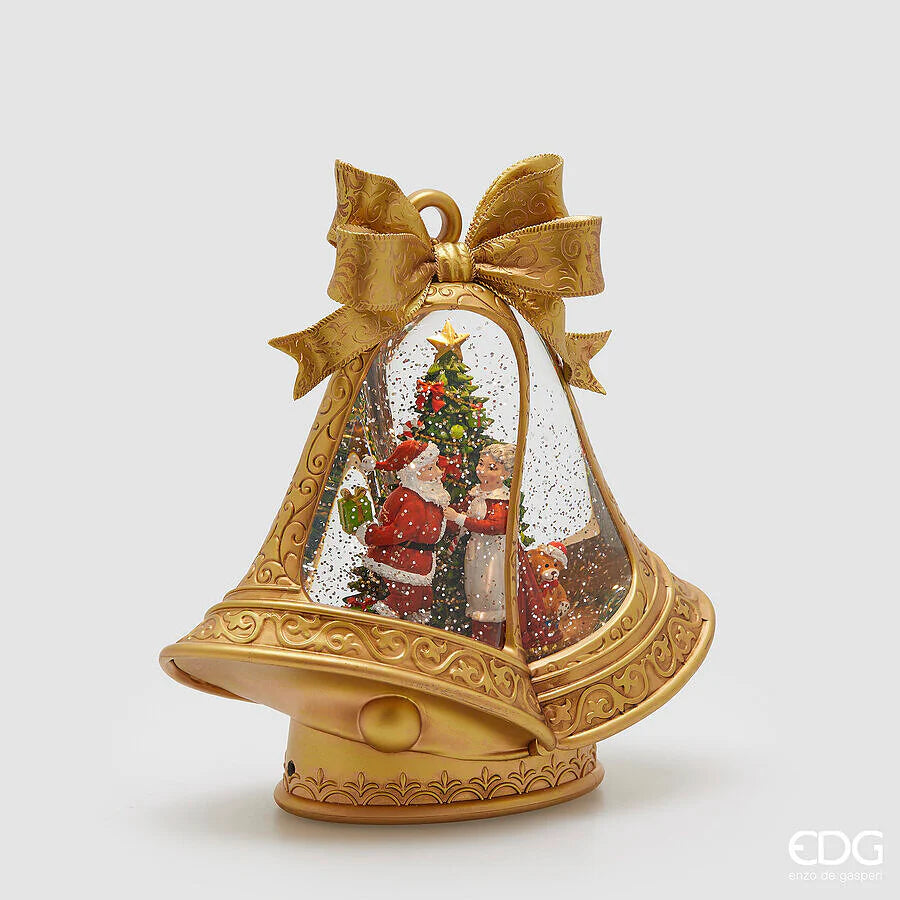 EDG Enzo De Gasperi Decoro Campana Babbo e Mamma Natale H 24,3 Cm L 24 Cm L 10,5 Cm Musica, Mov. Led Gold