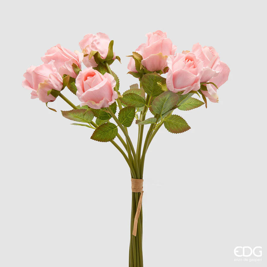EDG Enzo de Gasperi Mazzo 9 Rosa con foglie artificiale H46 cm