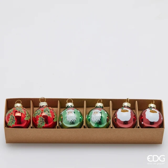Edg Enzo De Gasperi Addobbo Segnaposto Palla Babbo Natale Vetro Ass. D 4 Cm Cf 6 Pz Verde Rosso