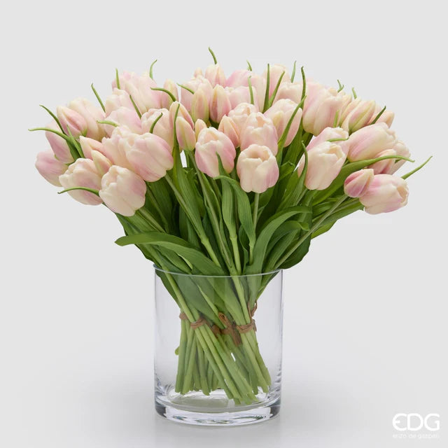 EDG Enzo De Gasperi Bouquet Tulipano Chiuso X4 H 40 Cm con Bocciolo Bianco Rosa