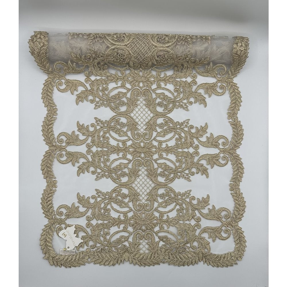 Fiori di Lena - Runner doppio pizzo Impero oro cm 140 x 40