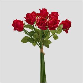 EDG Enzo de Gasperi Mazzo 9 Rosso con foglie artificiale H46 cm