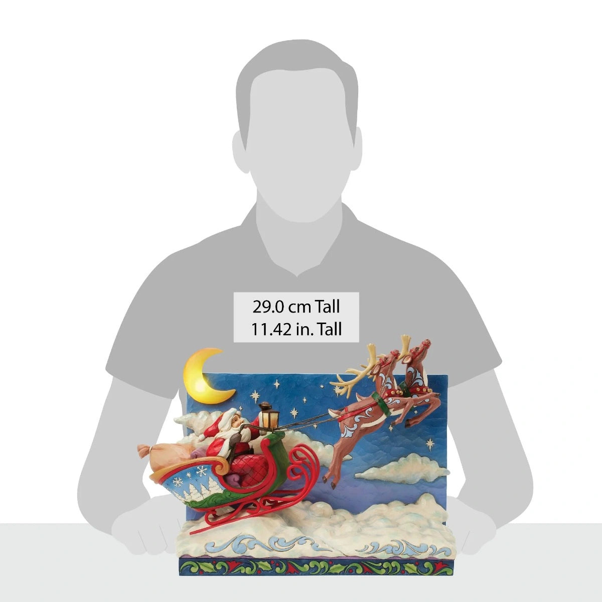 Slitta con Babbo Natale musicale e luminosa 29 cm Jim Shore