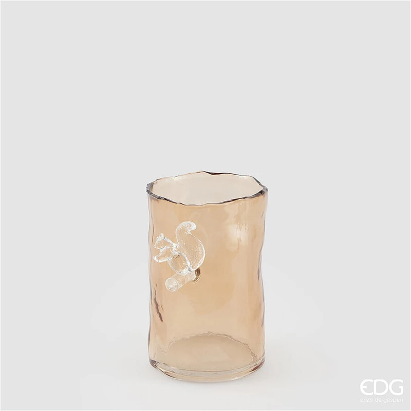 | EDG - ENZO DE GASPERI VASO VETRO CILINDRO SCOIATTOLO H15CM D10CM BROWN