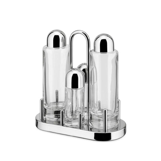 Alessi Set Condimenti Olio Aceto Sale e Pepe in Acciaio Inox