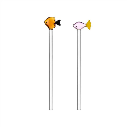 Ichendorf Milano Set 2 Cannucce Pesci Arancio e Rosa in Vetro + Scovolino